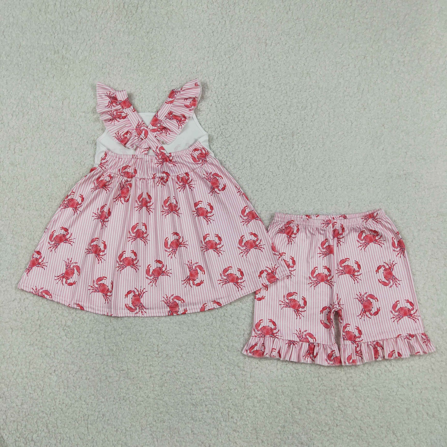 GSSO3066 Crab Pink Flutter Sleeve Shorts Girls Set