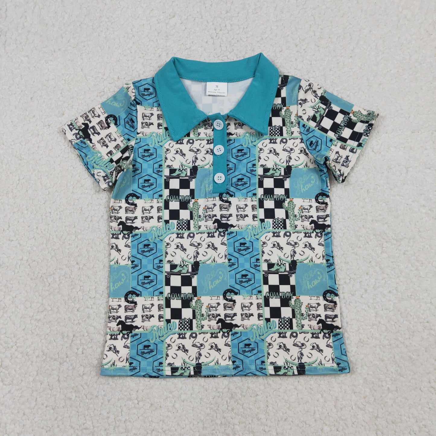 BT1631 Western Cowboy Rodeo Blue Short Sleeve Boys Top