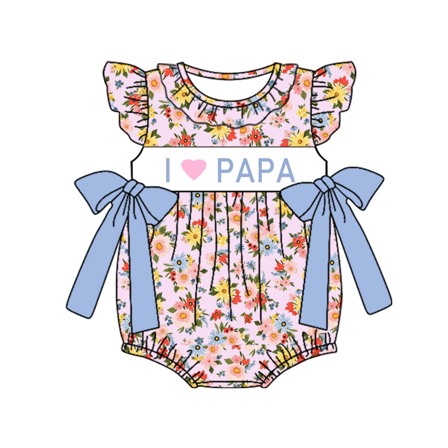 Custom I love papa flowers pink flutter sleeve girls romper moq 3