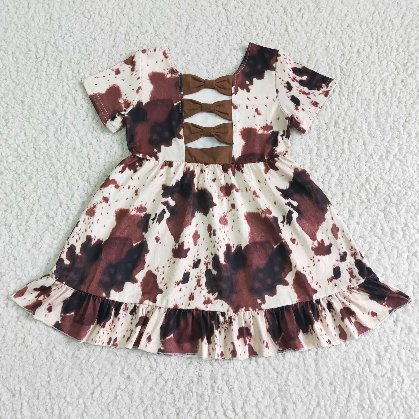 GSD0032 Cow Print With Bow Baby Girls Dress