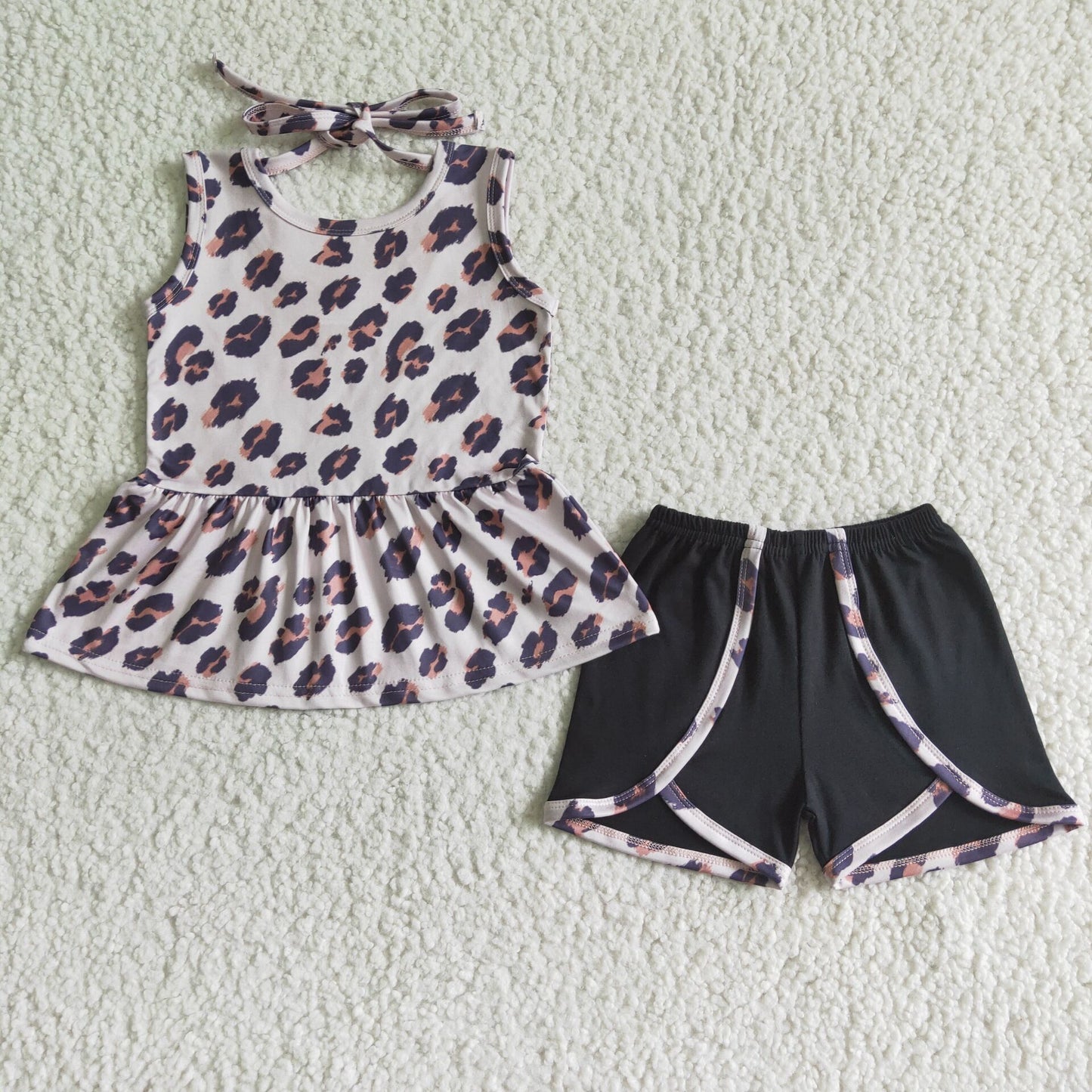 GSSO0052 Leopard Print Black Summer Girls Set