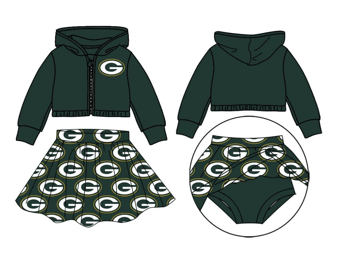 custom G football dark green hooded coat skirt girls set
