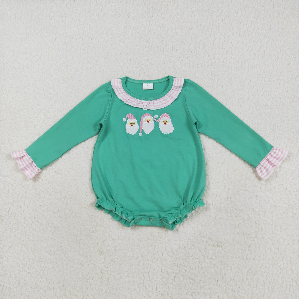 LR2411 embroidery Christmas Santa green long sleeve girls romper