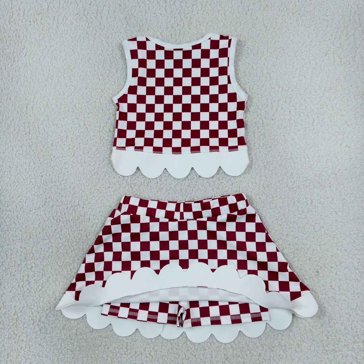 GSD4286 Yoga Team Red Checkered Sleeveless Bows Skorts Girls Set