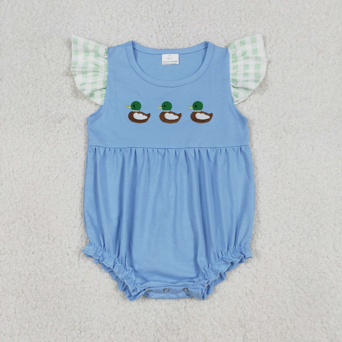 Embroidery SR3266 cute mallard duck blue flutter sleeve girls romper