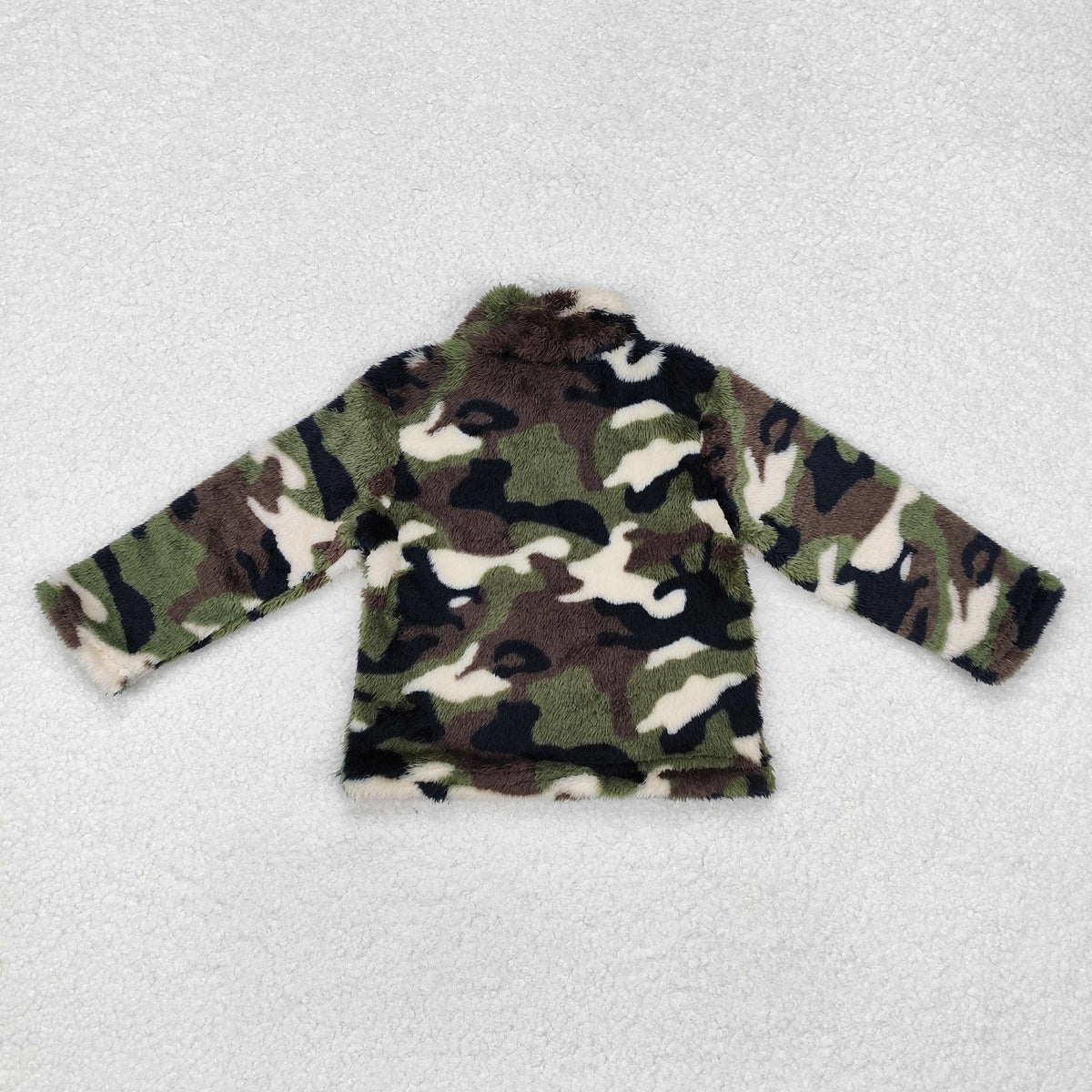 BT0737 Green Camo Fur Zipper Boys Pullover Warm Plush Pullover