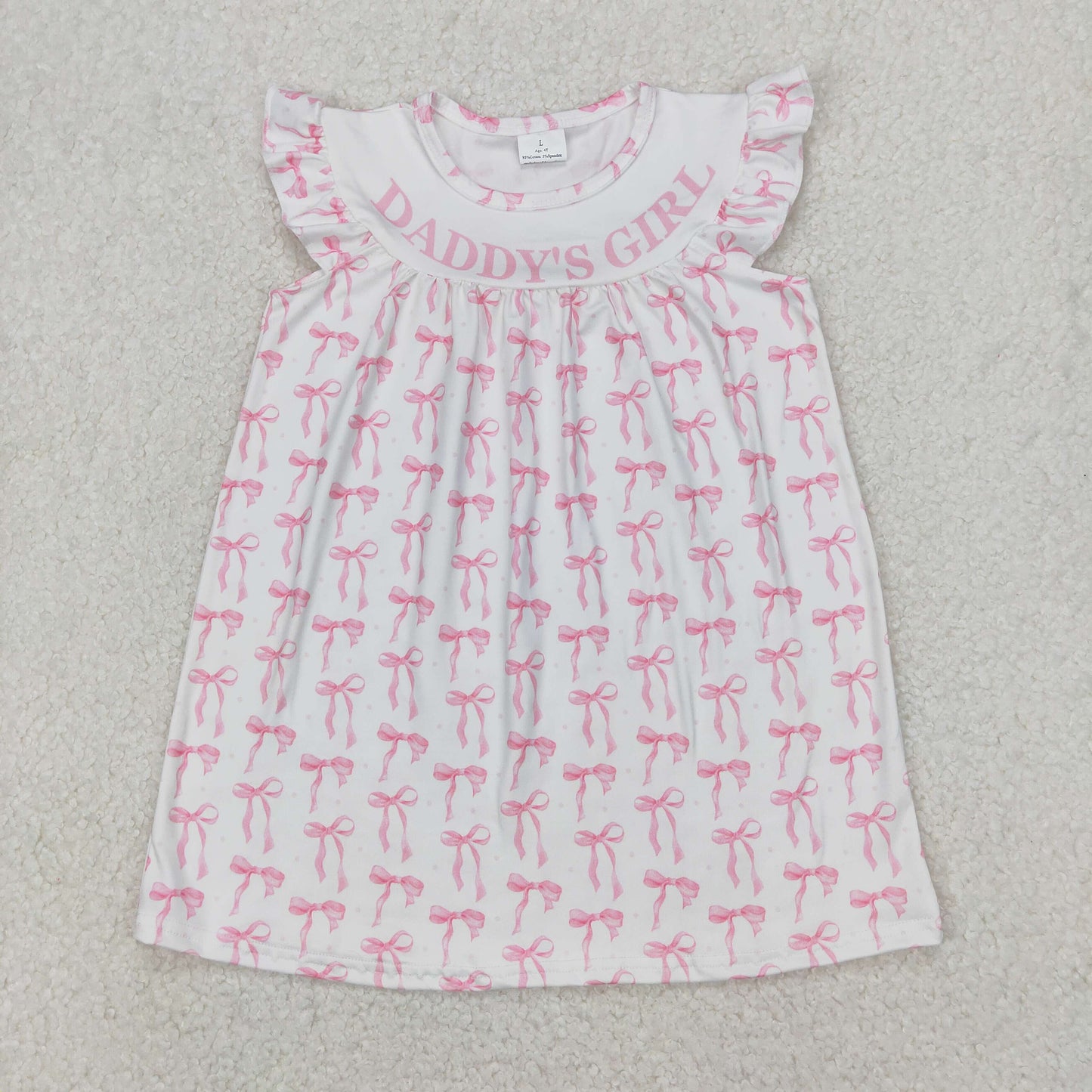 GSD2054 daddy's girl pink bows flutter sleeve girls dress