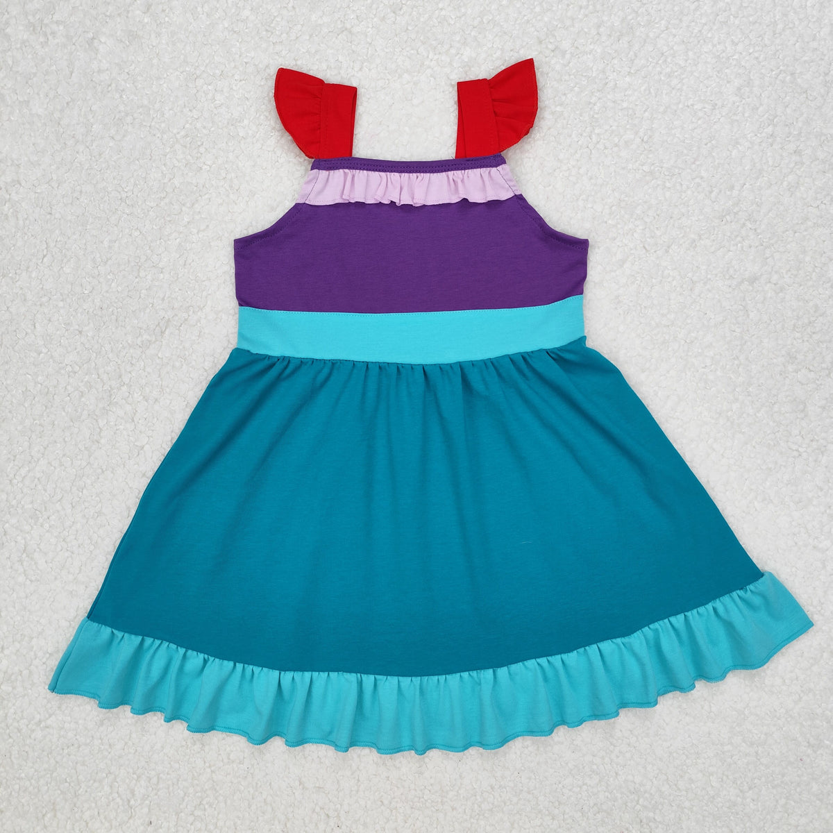 GSD1875 Cartoon Princess Blue Red Purple Flutter Sleeve Girls Dress