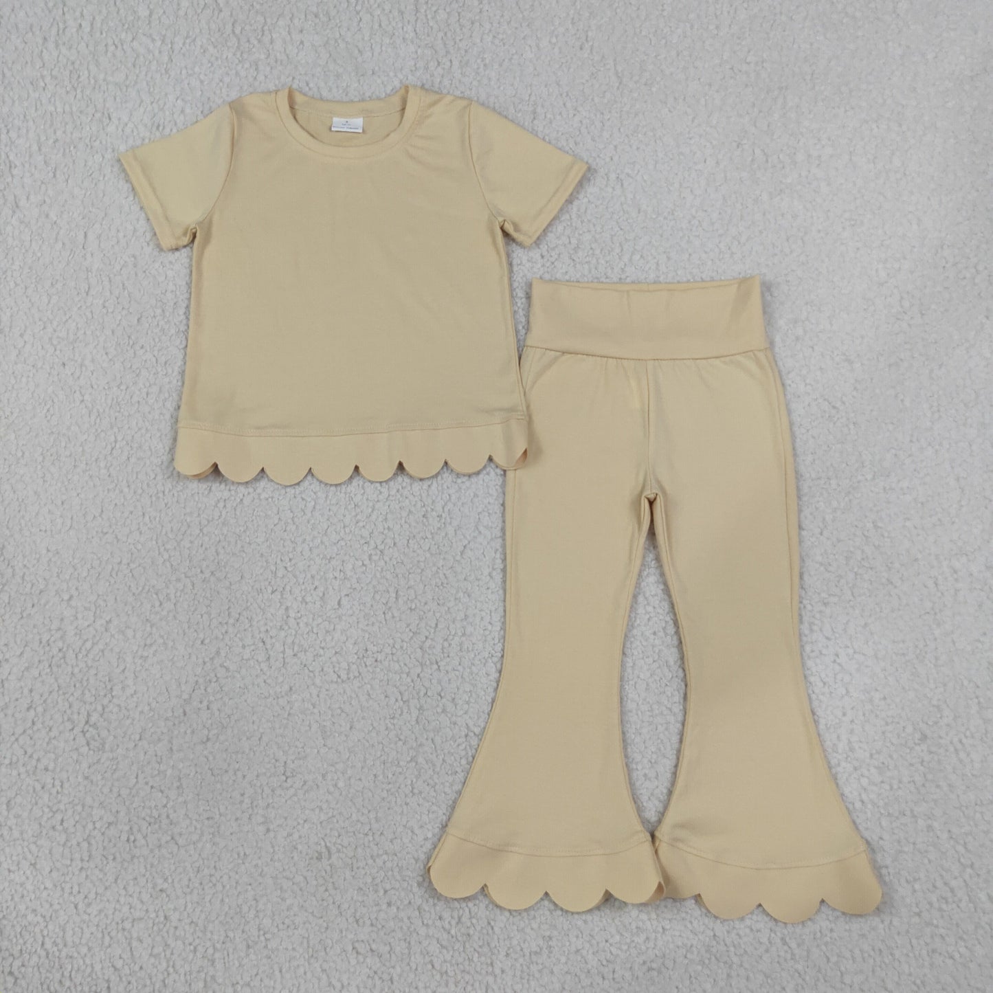 GSPO2340 Scallop Khaki Short Sleeve Pants Girls Set