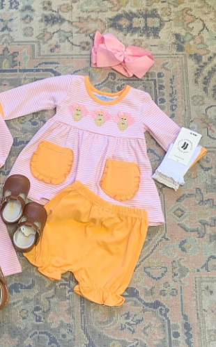 custom Thanksgiving turkey pink striped long sleeve yellow shorts girls set