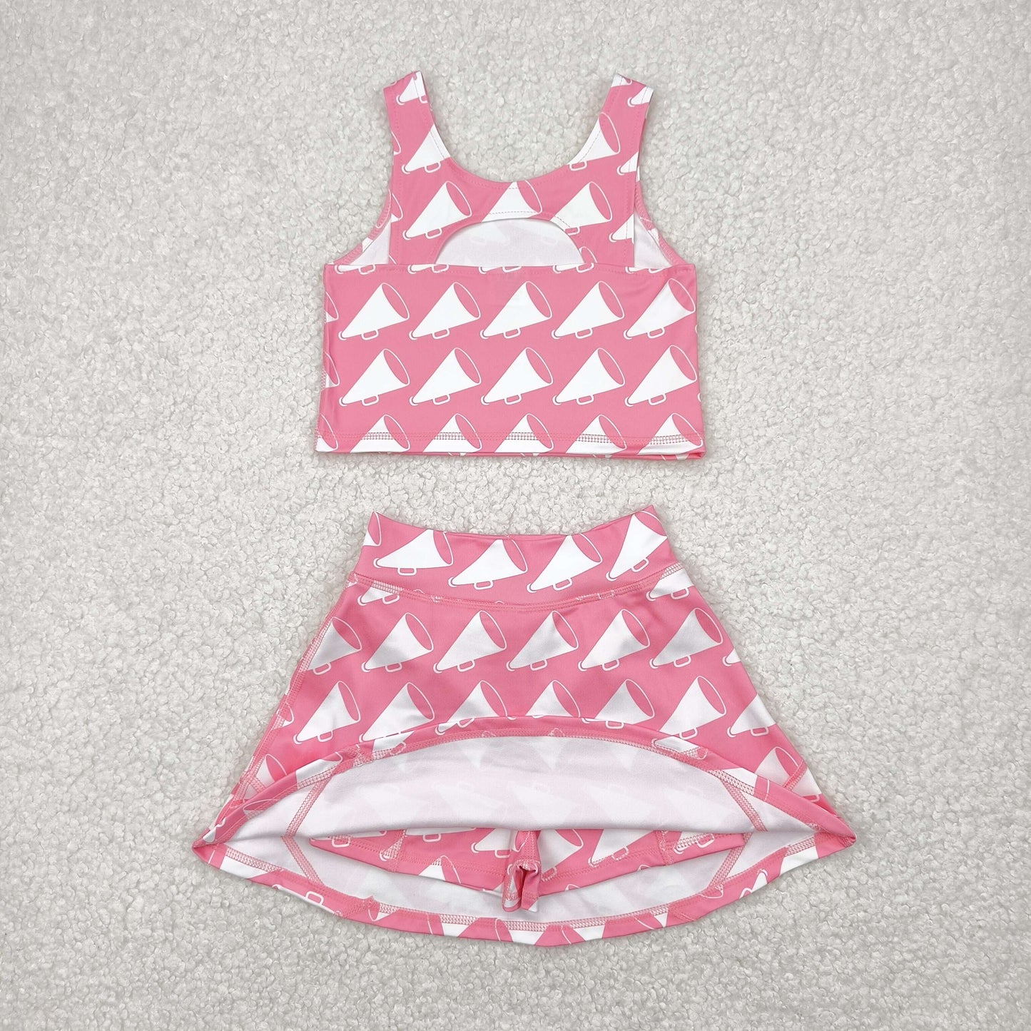 GSD1467 yoga football team cheerleading pink sleeveless skirt with shorts girls set