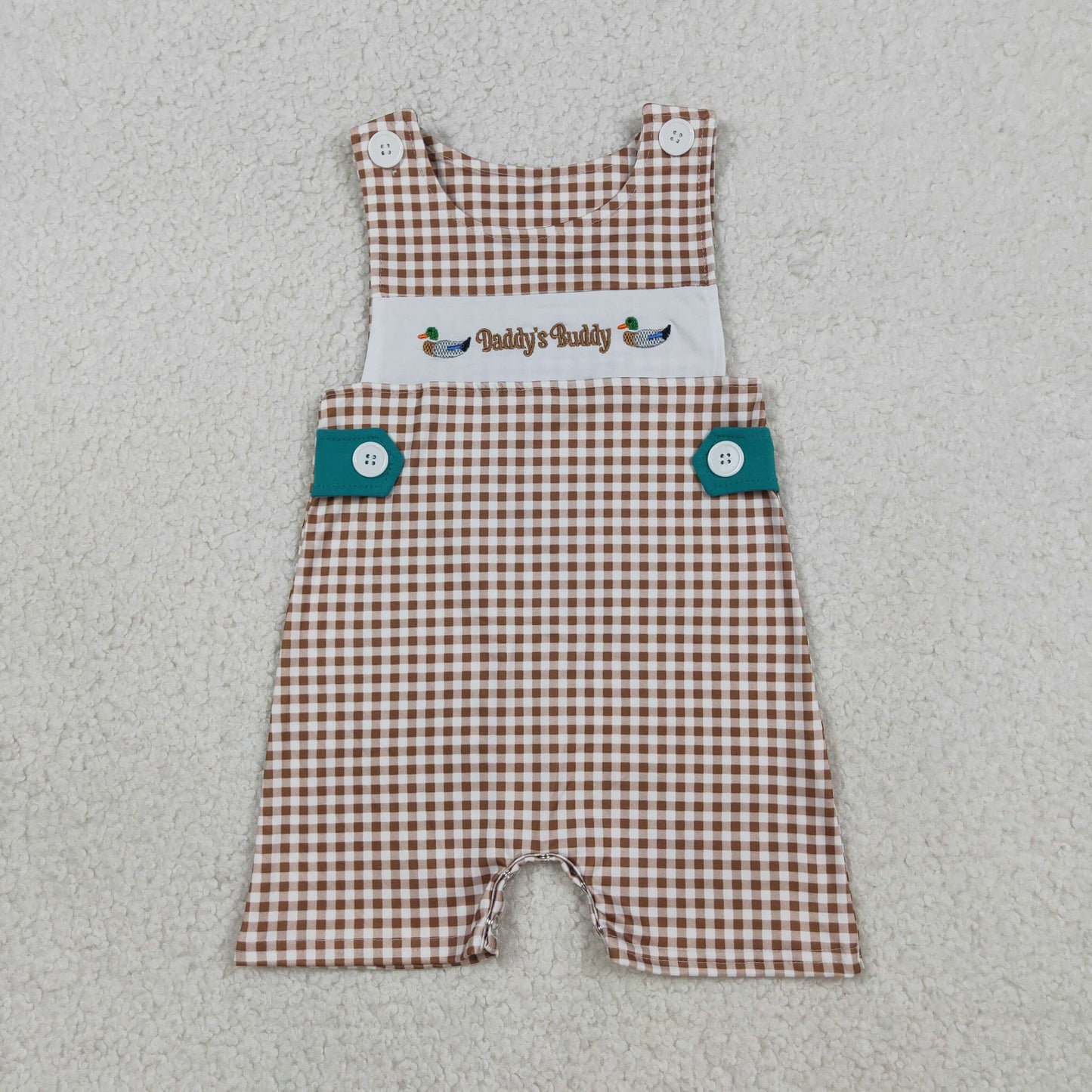 Embroidery SR3508 Daddy's Bunny Mallard Duck Checkered Sleeveless Boys Romper