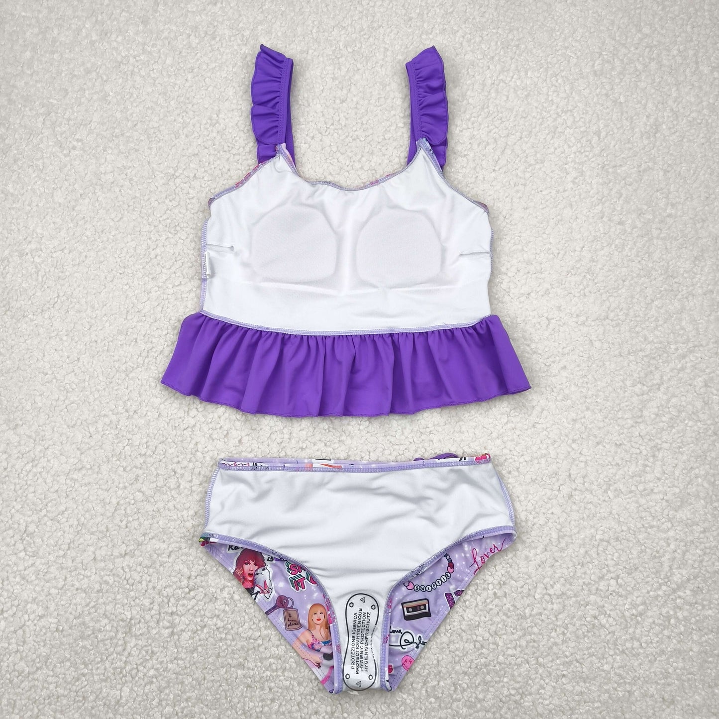 S0389 country singer TS purple flutter sleeve girls 2pcs swimsuits