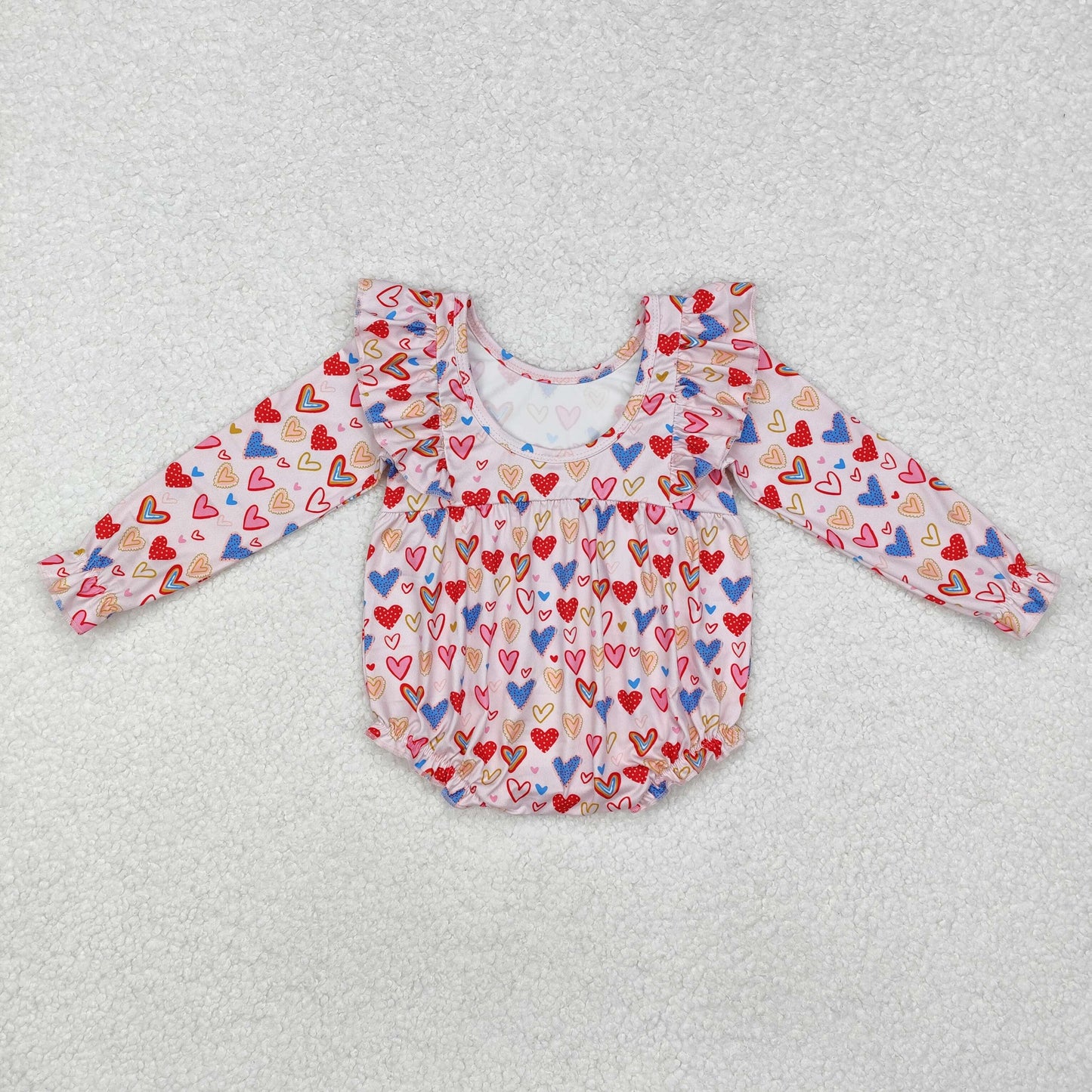 LR1917 colorful heart pink long sleeve girls romper baby romper