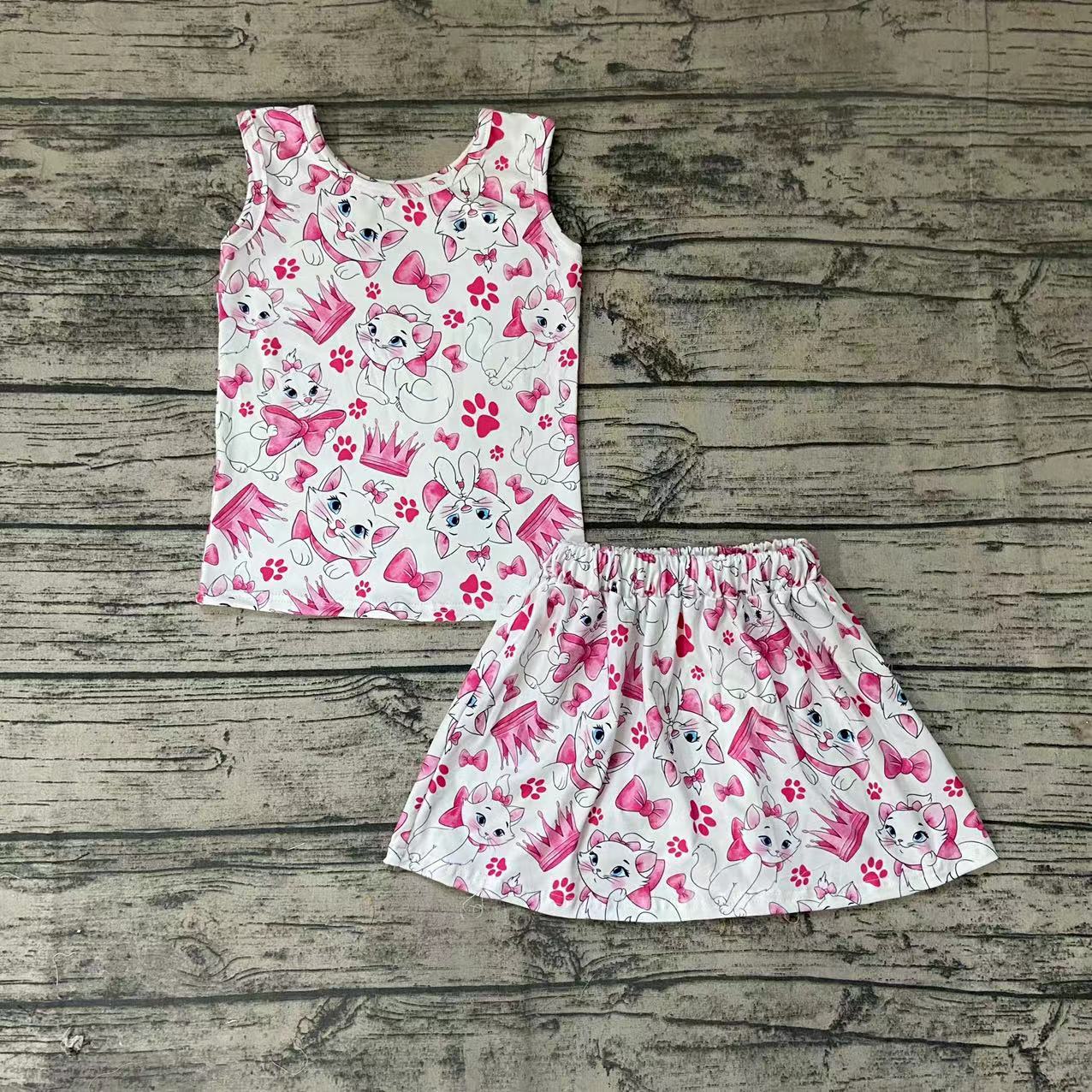 GSD0041 Cartoon Cat Print Skirts Dress Set