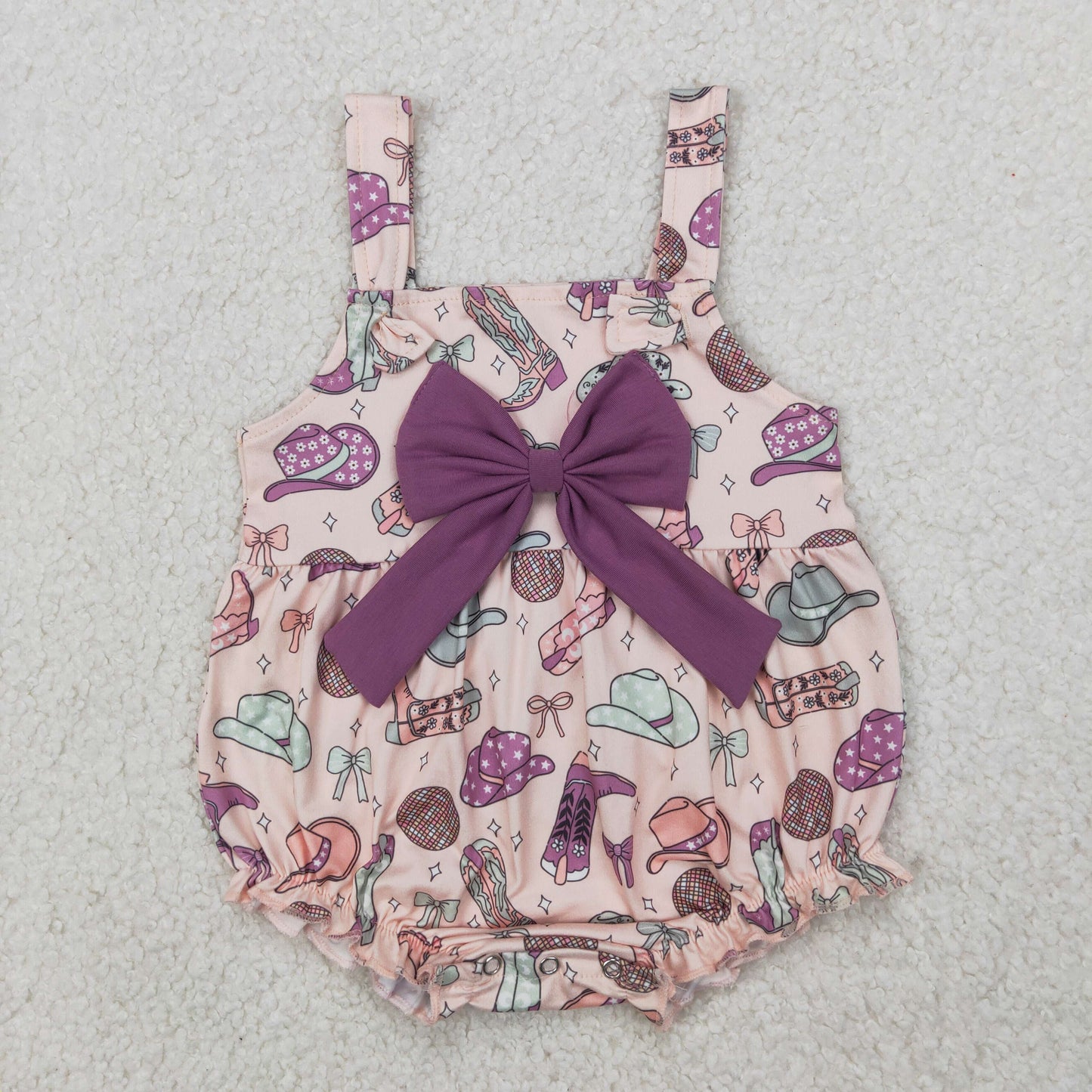 SR2897 Western hat boot purple bow girls romper
