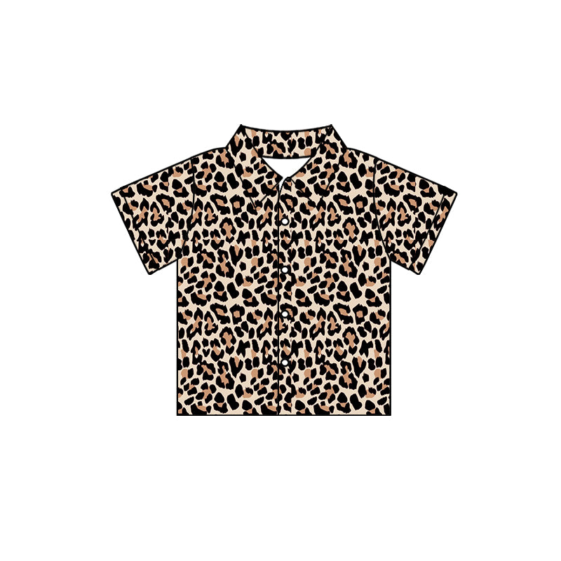 custom moq 3 brown leopard short sleeve boys top