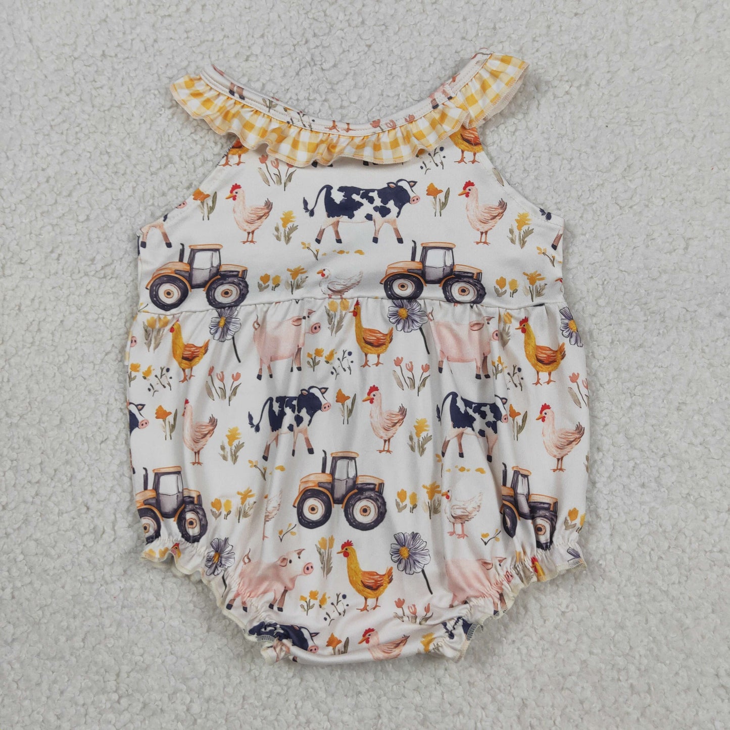 SR3848 Farm Chick Pig Tractor Girls Romper