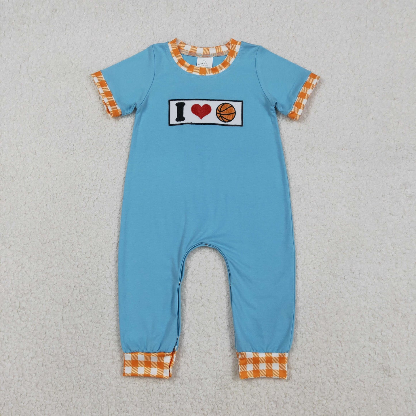 Embroidery SR3366 I Love Basketball Blue Short Sleeve Boys Romper