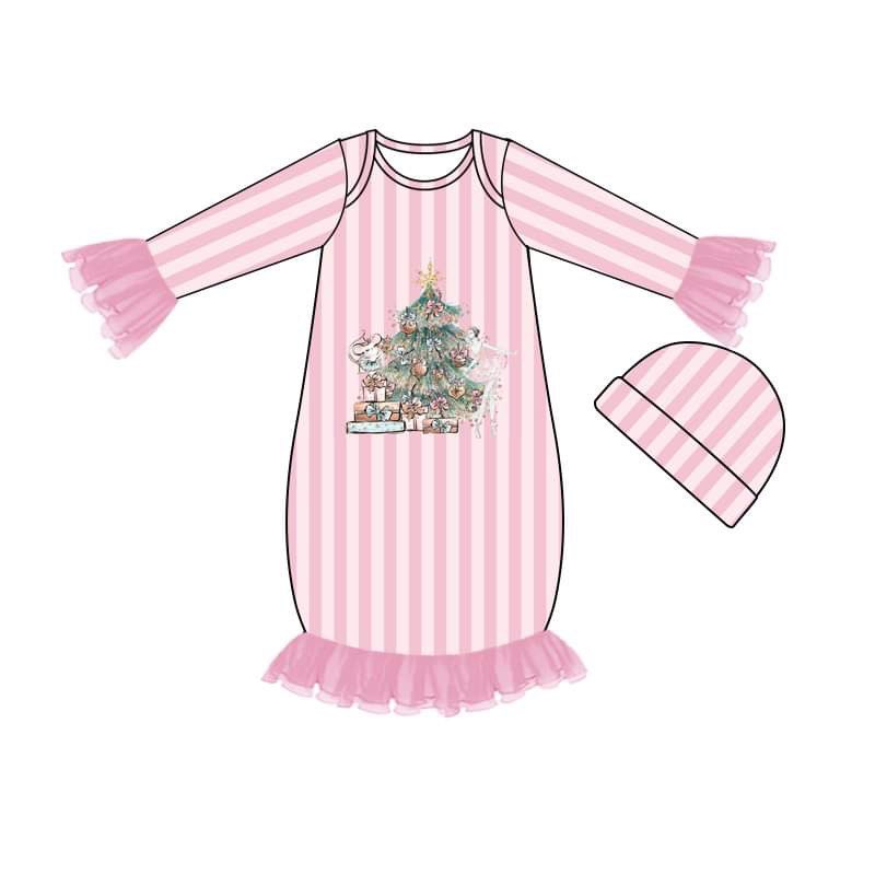 custom S 9.2 Christmas tree pink kids gown with hat