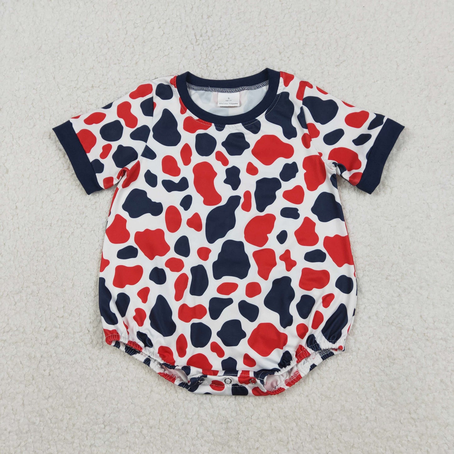 SR3822 July 4th Red Blue Camo Short Sleeve Girls Romper