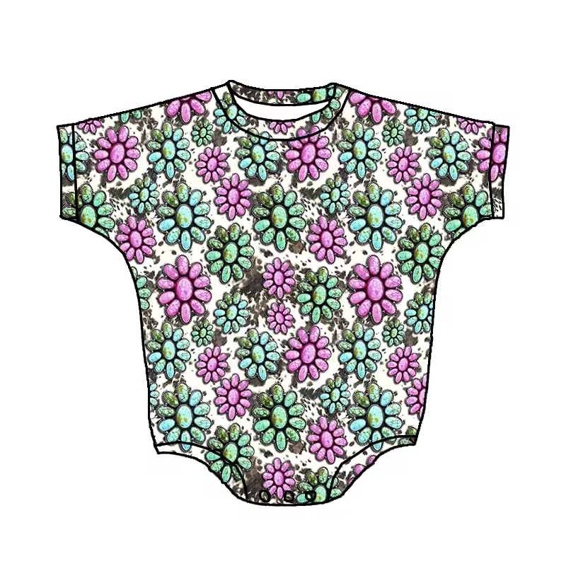 Custom purple green turquoise short sleeve baby romper