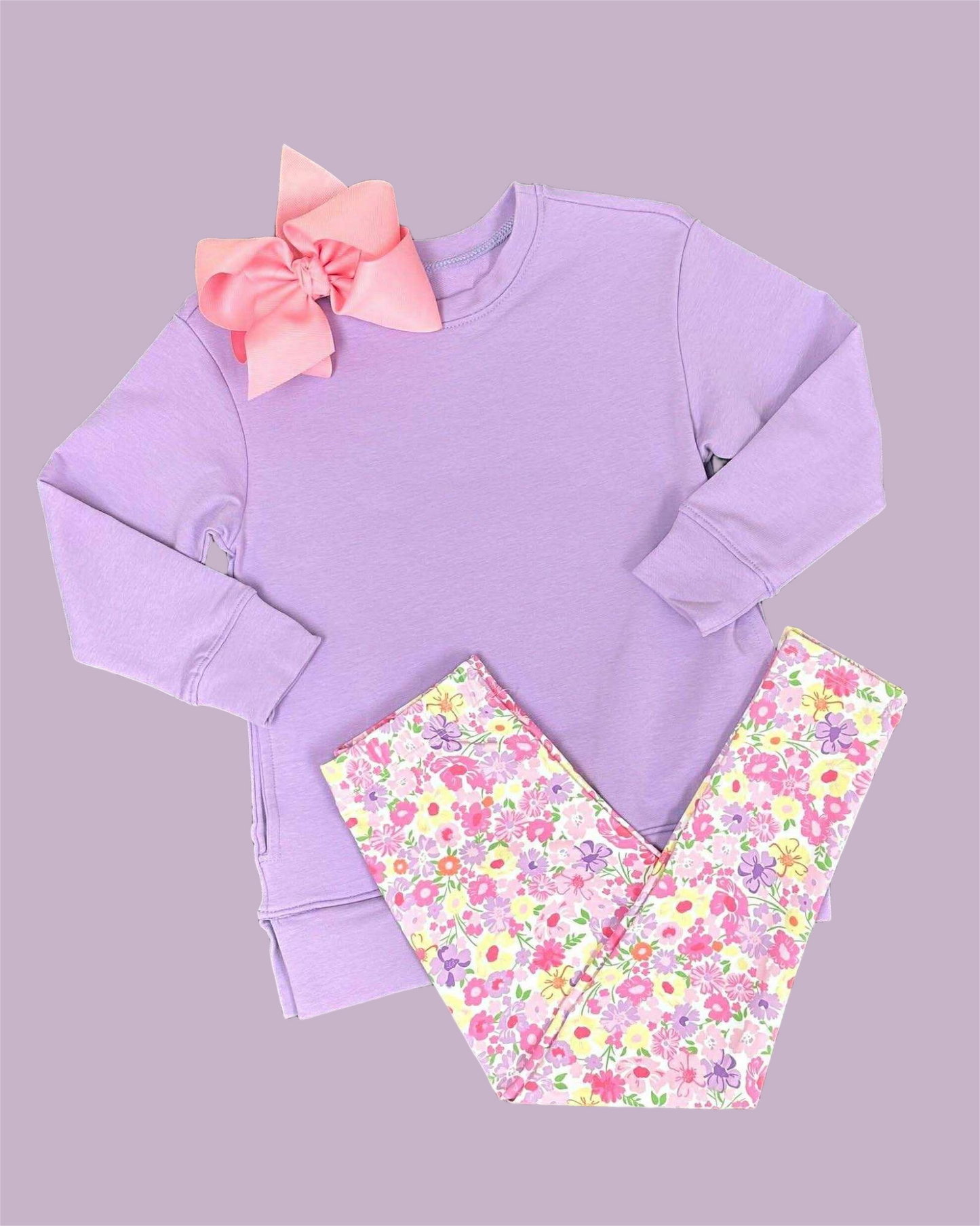 preorder purple long sleeve colorful floral pants girls set