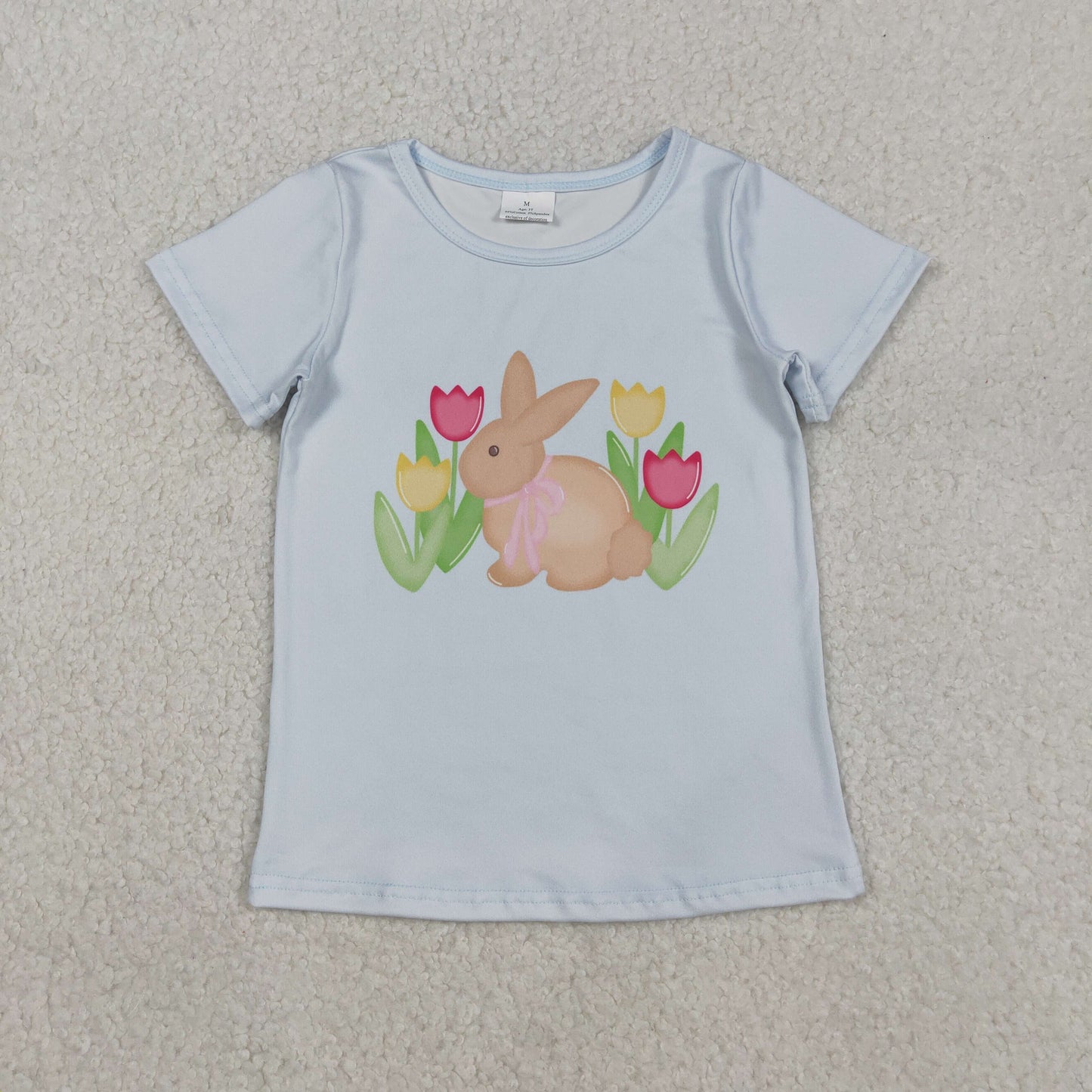 GT1398 Easter rabbit bunny flowers short sleeve girls top