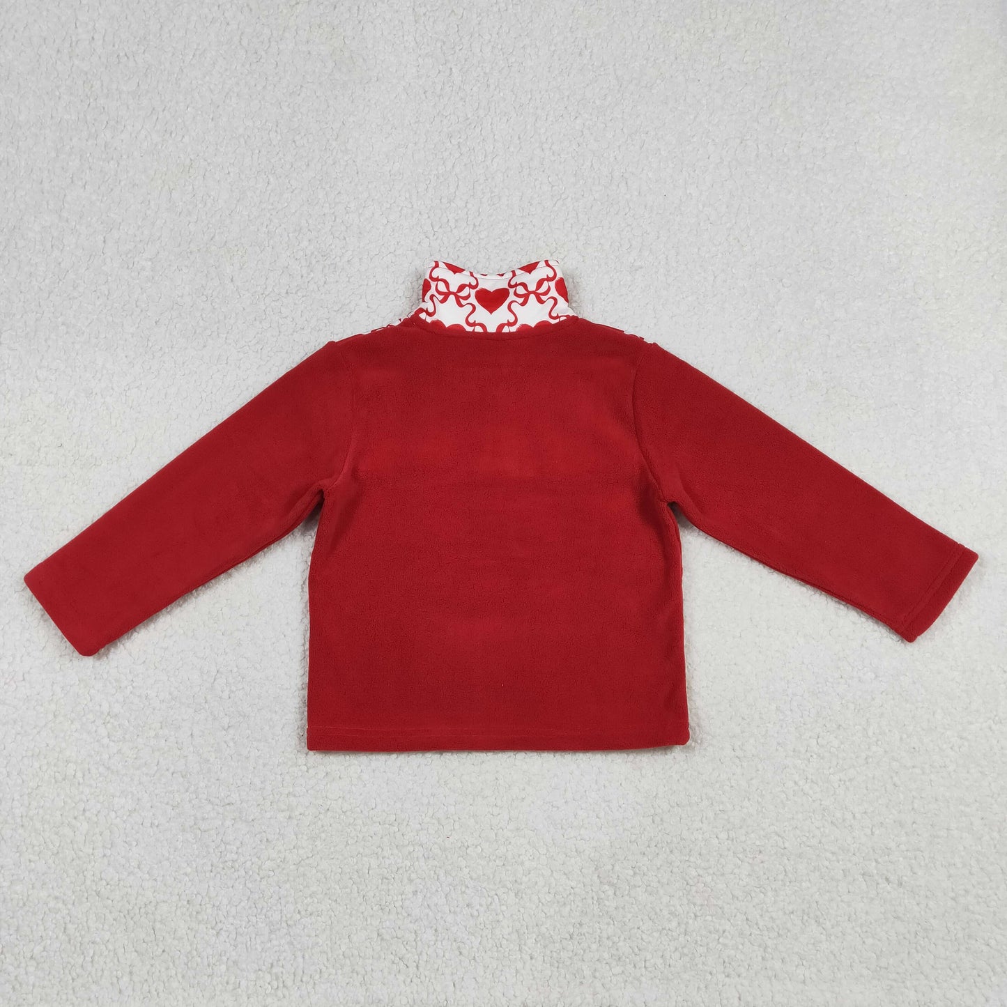 GT1505 Sherpa Valentine's Day Heart Bows Red Zipper Long Sleeve Girls Top