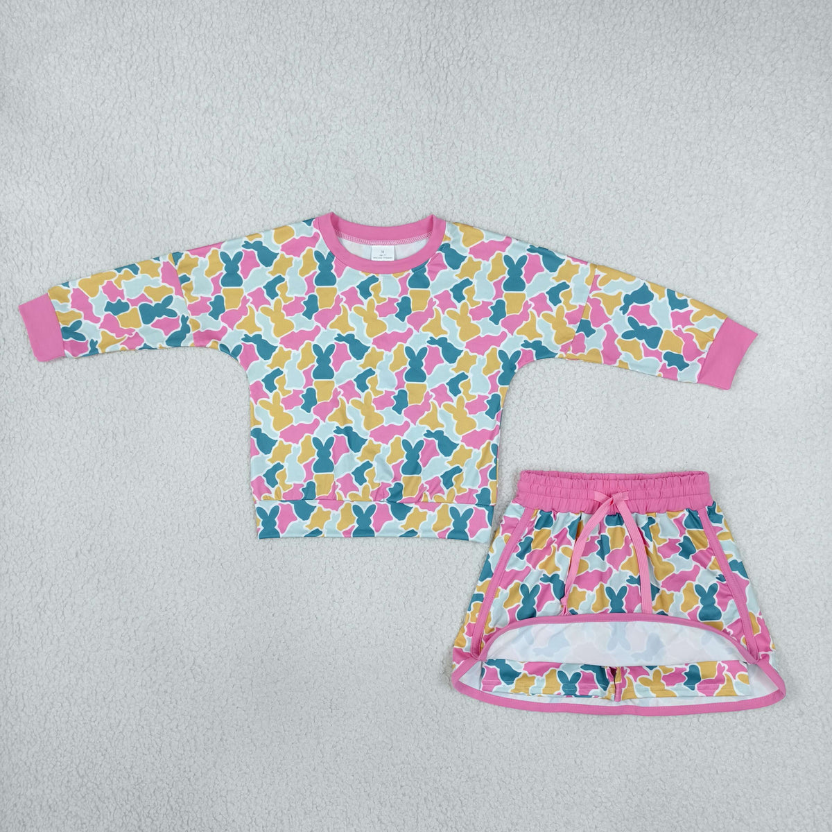 GLD1825 Easter Mardi Gras Camo Long Sleeve Skorts Girls Set