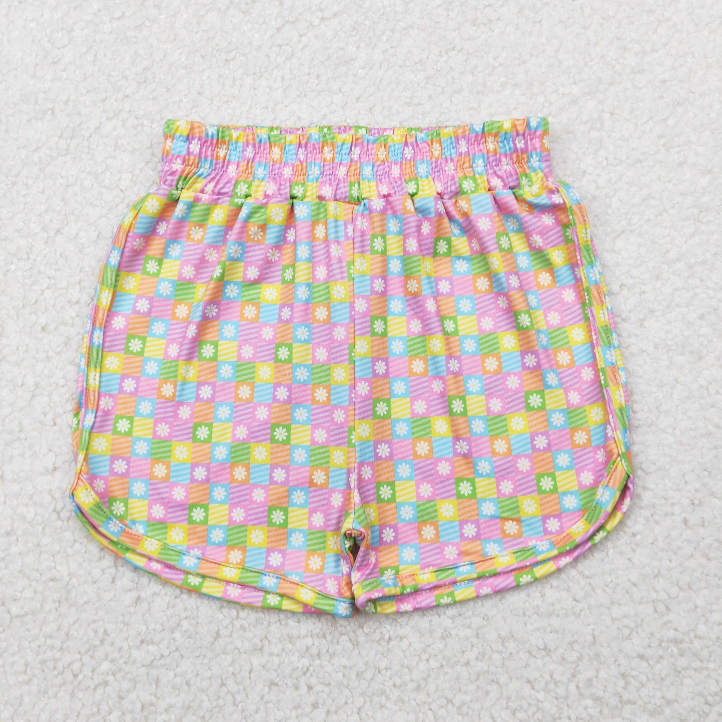 SS0474 colorful checkered flowers girls shorts milk silk shorts