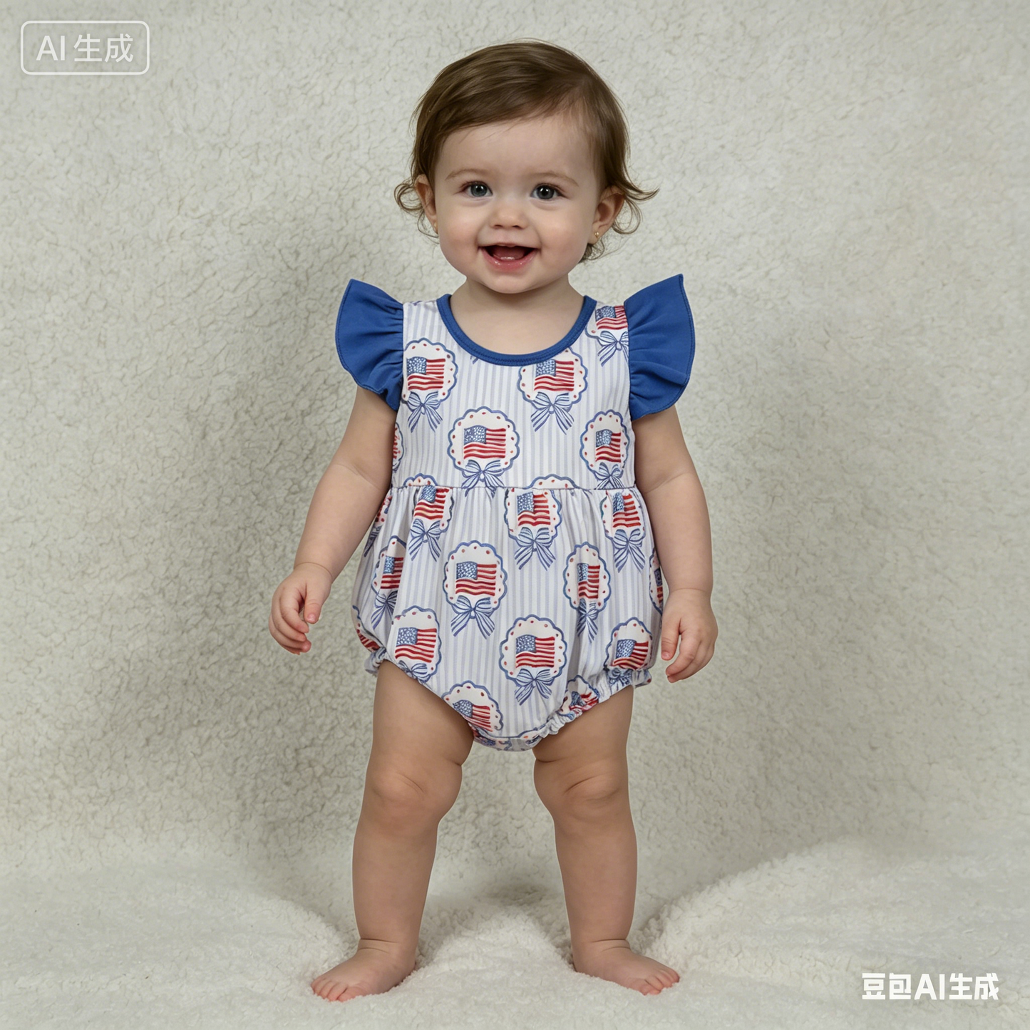 SR4029 July 4th Flag Bows Girls Romper