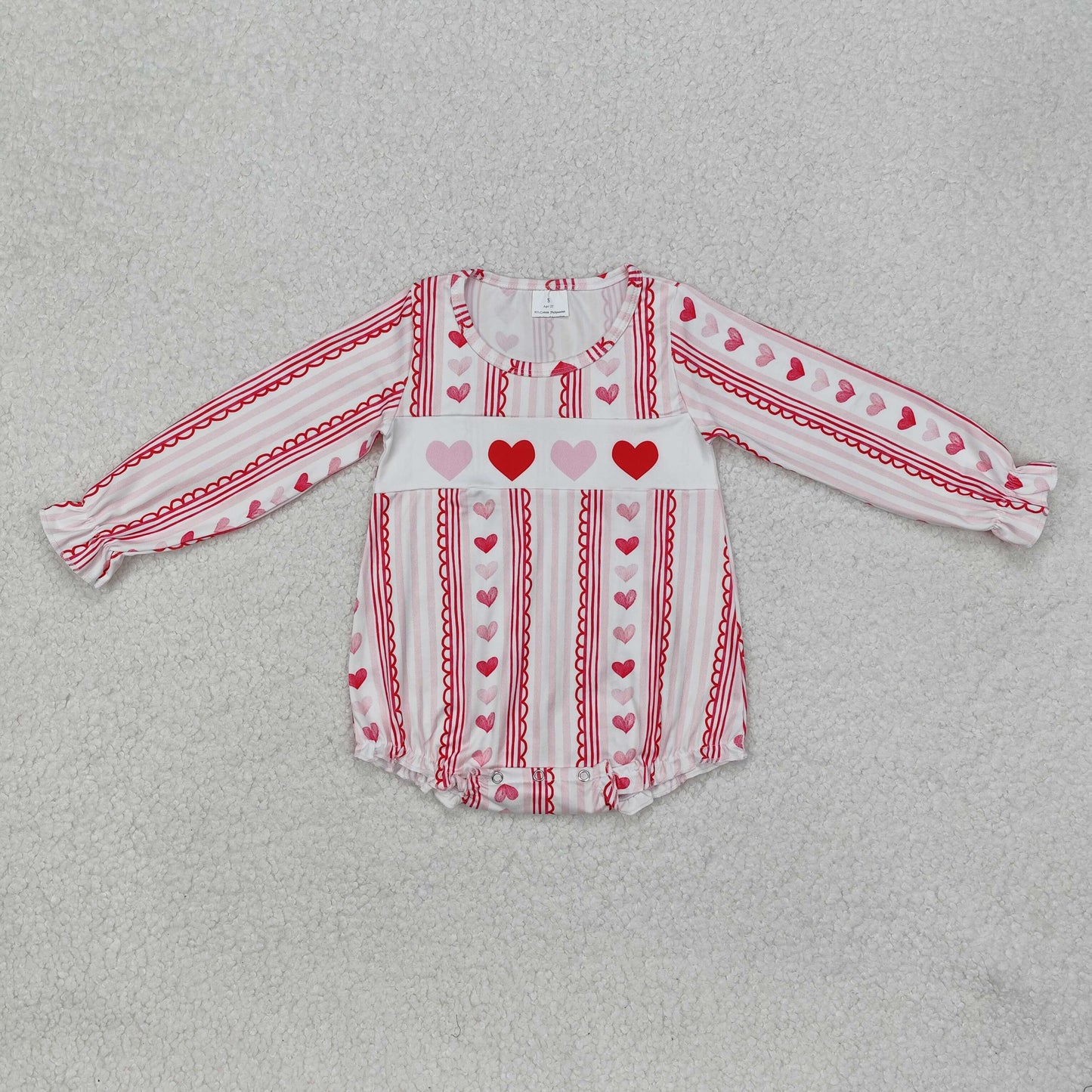 LR2134 Valentine's Day red heart long sleeve girls romper