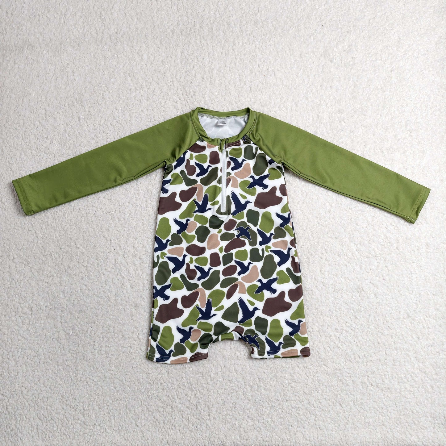 S0748 Camo Mallard Duck Zipper Long Sleeve Boys Swimsuits