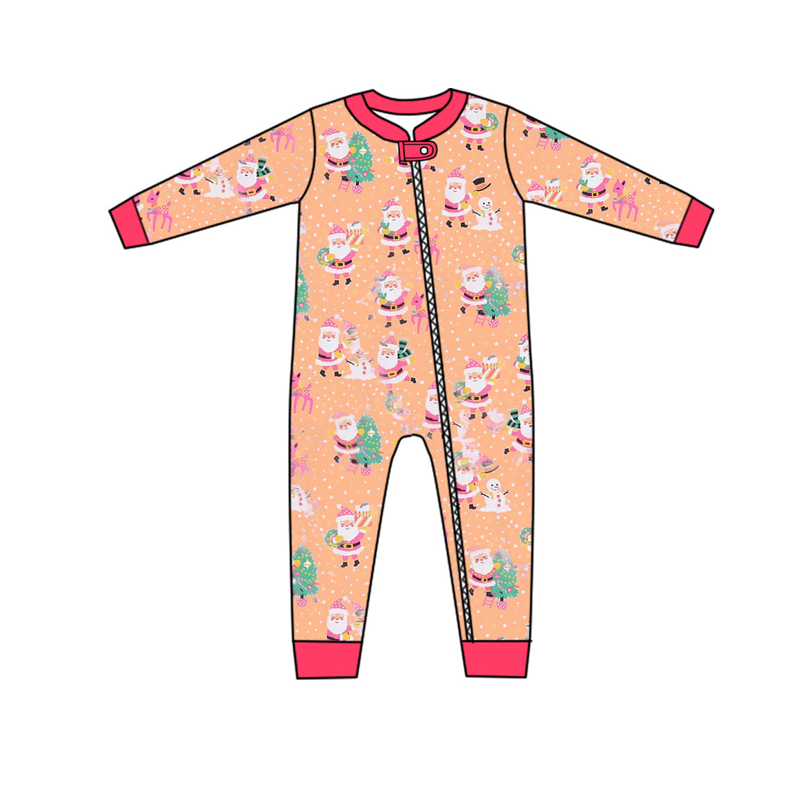 Preorder LR1130 Christmas Santa deer orange zipper long sleeve girls romper
