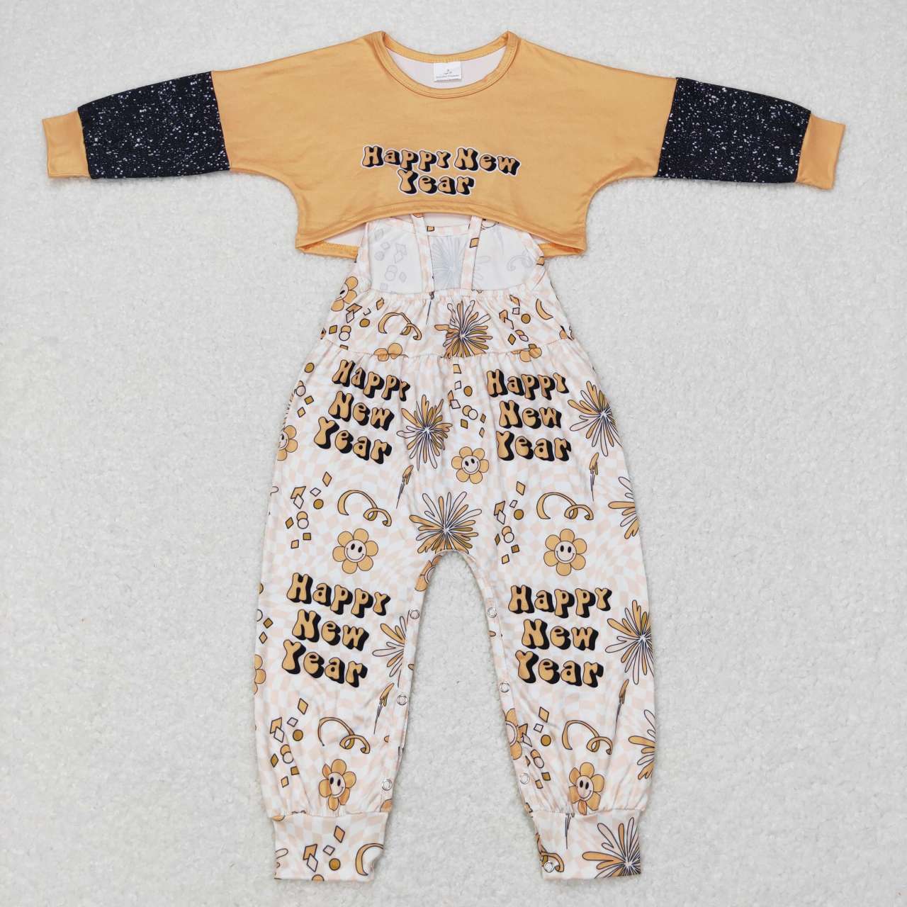 GLP0917 Happy new year smile flowers long sleeve jumpsuit set