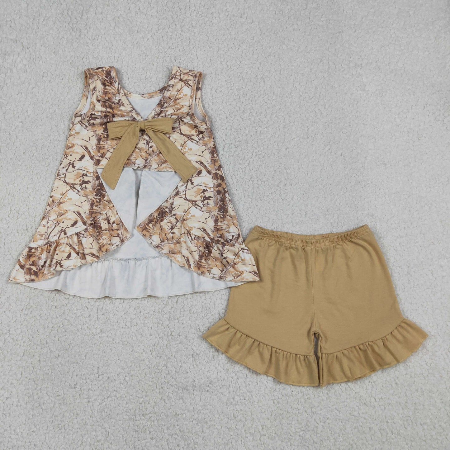 GSSO3467 Camo Sleeveless With Bow Shorts Girls Set