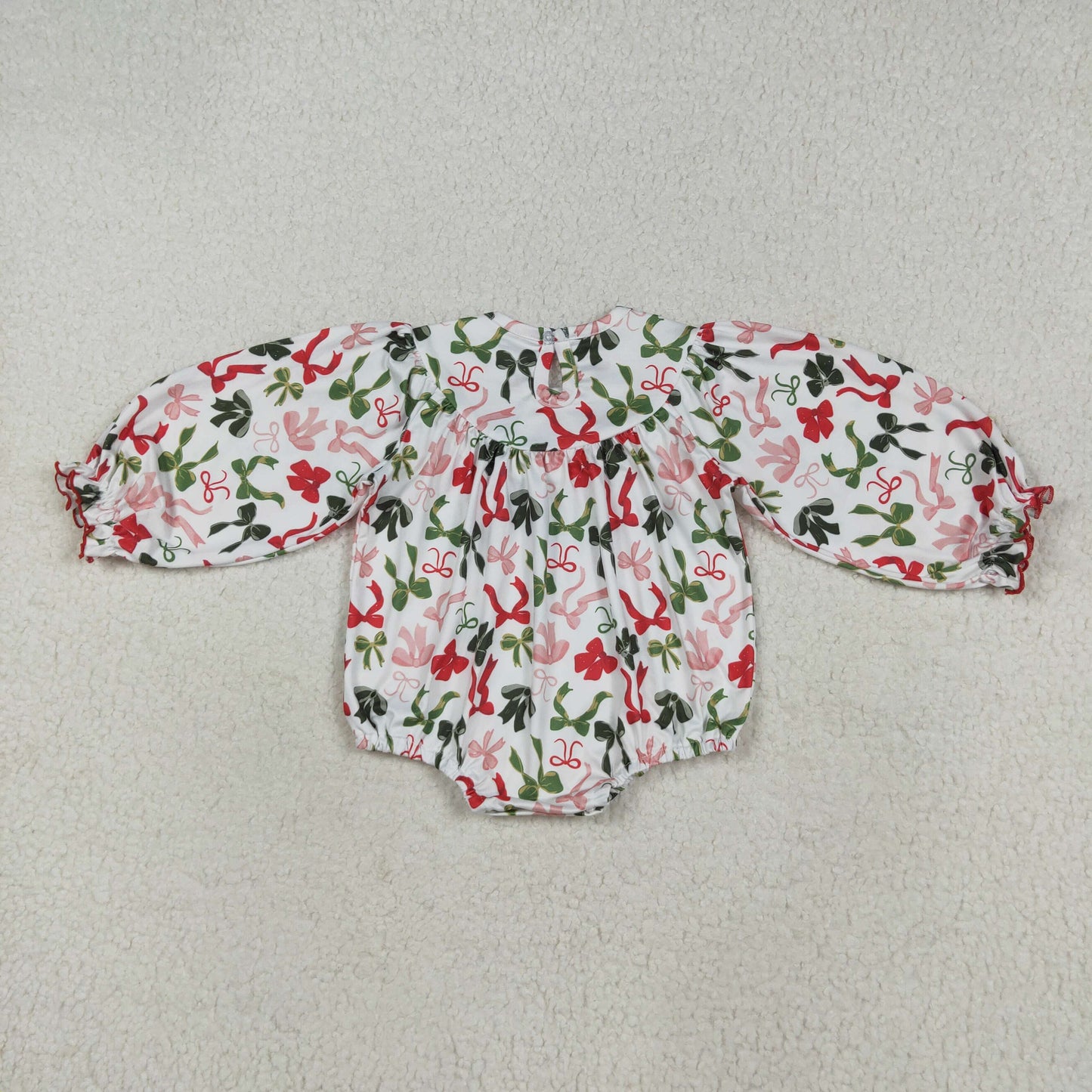 LR2276 smocked Merry Christmas red green bows long sleeve girls romper