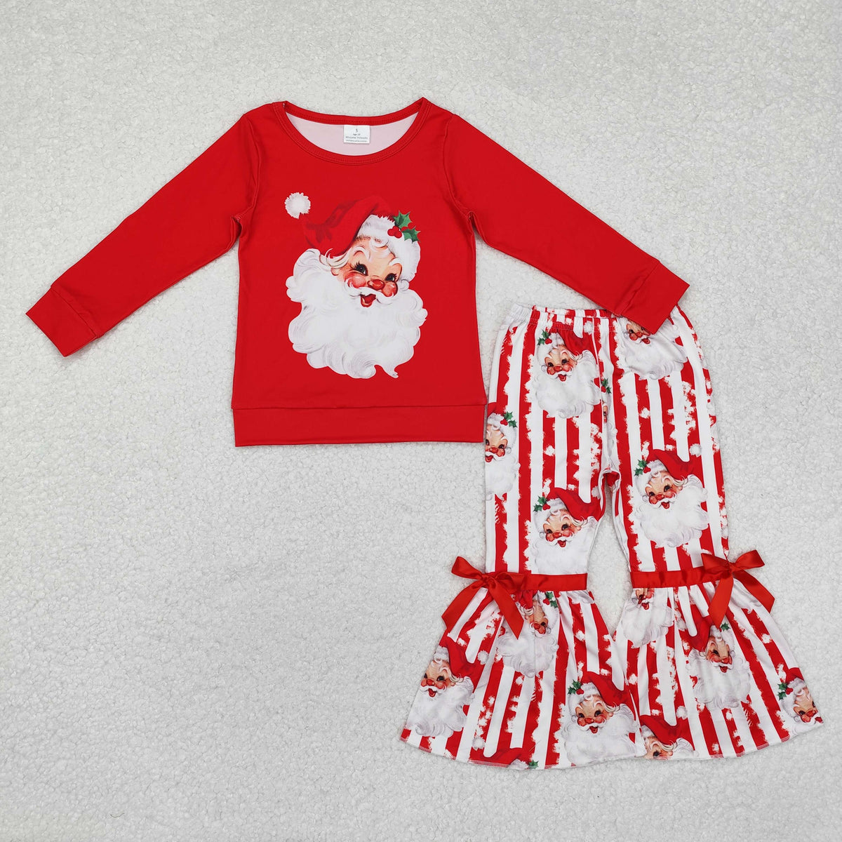 GLP1946 Christmas Santa red long sleeve red striped pants girls set