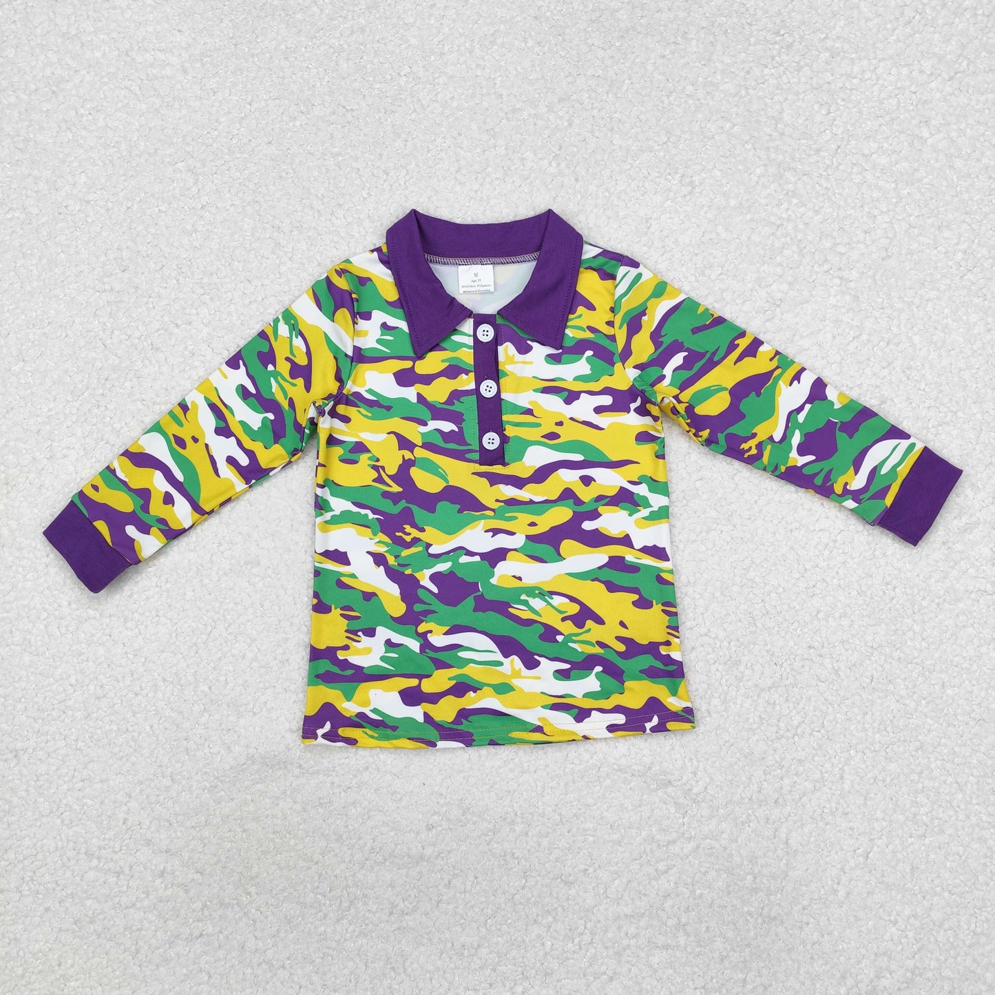 BT1029 Mardi Gras purple green yellow print long sleeve boys pullover