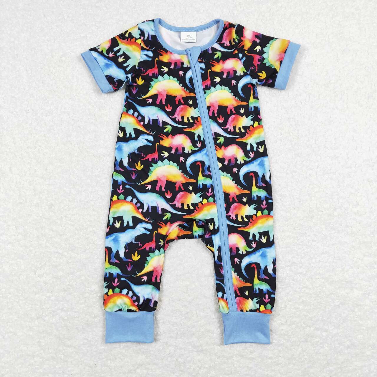 SR0506 Colorful dinosaur blue short sleeve kids romper