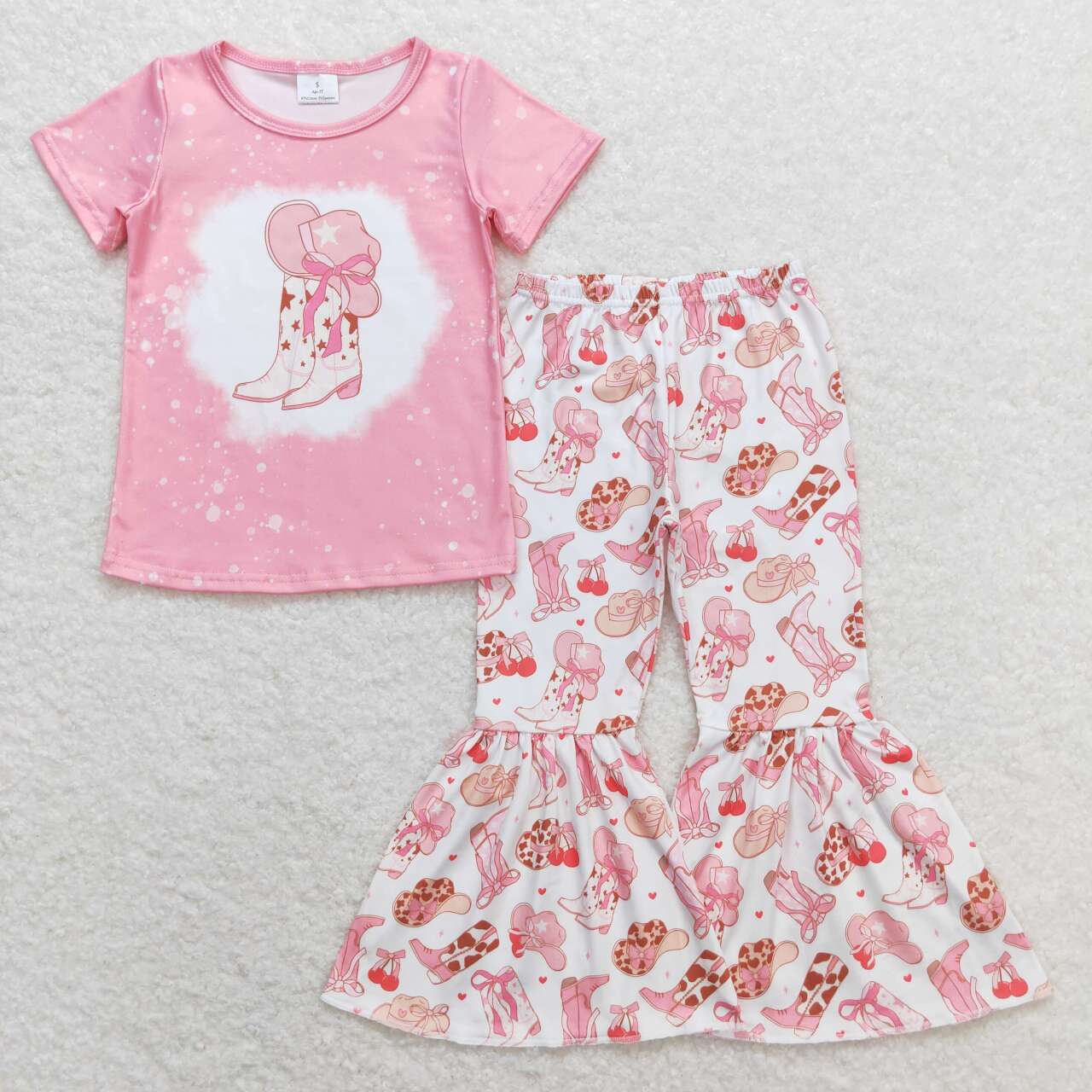 GSPO1453 Wester boot hat pink short sleeve pants girls set