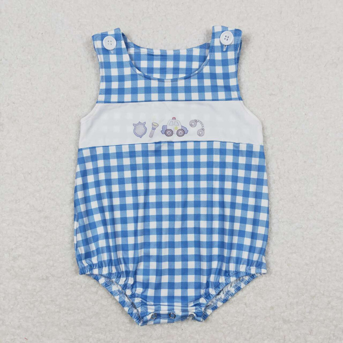 SR1172 Police car blue checkered boys romper