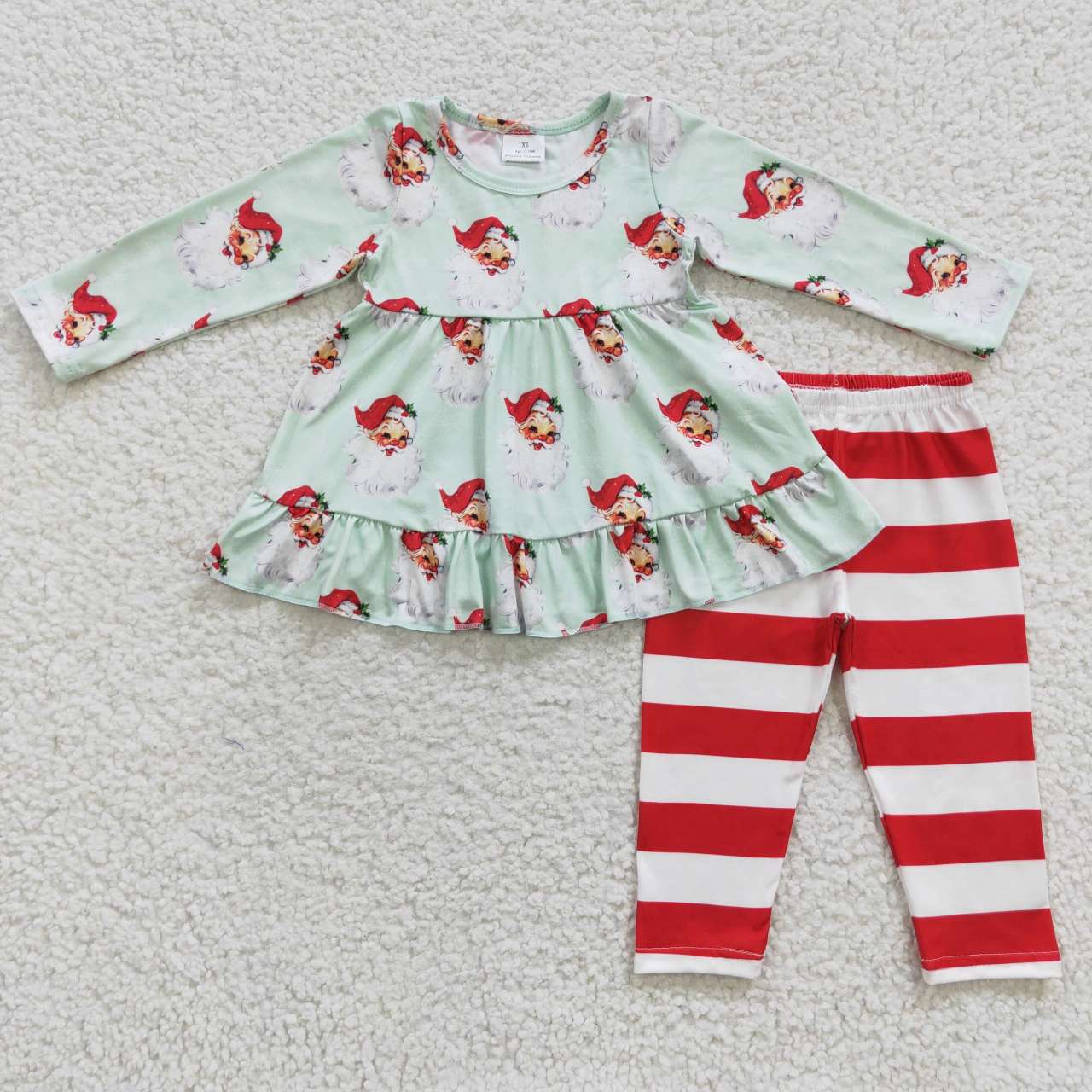 GLP0431 Merry Christmas Long-sleeve Red Striped Pants Girl Set