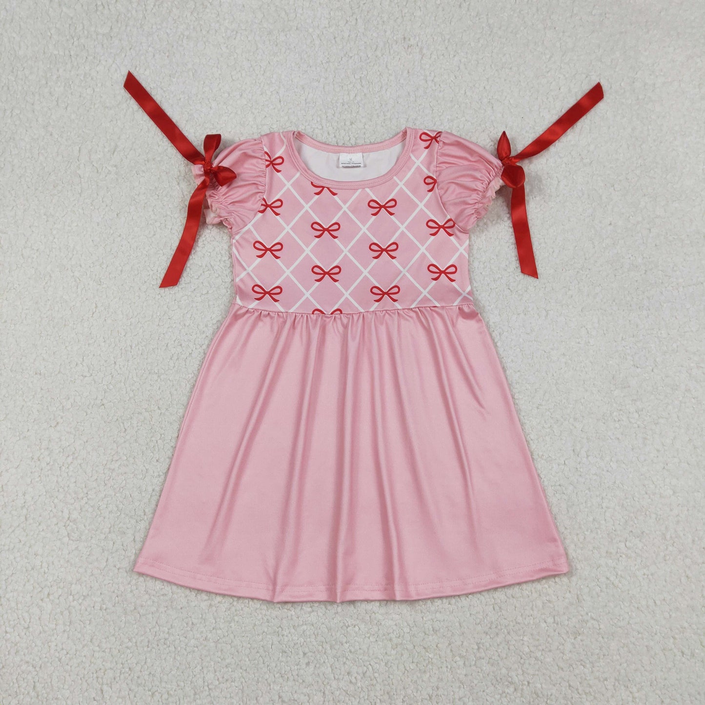 GSD2883 red bows pink short sleeve girls dress