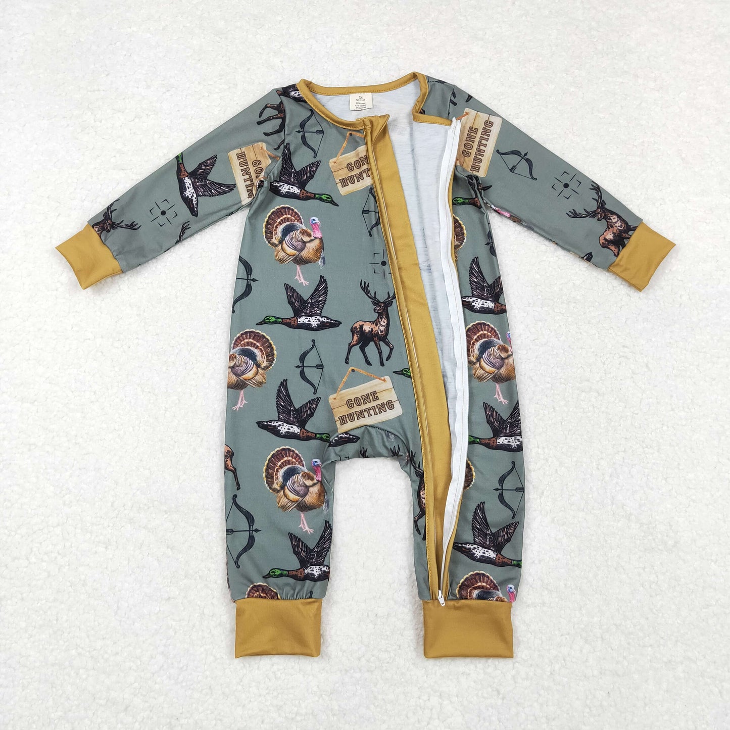 USA SHOP LR1680 hunting turkey mallard long sleeve zipper boys romper