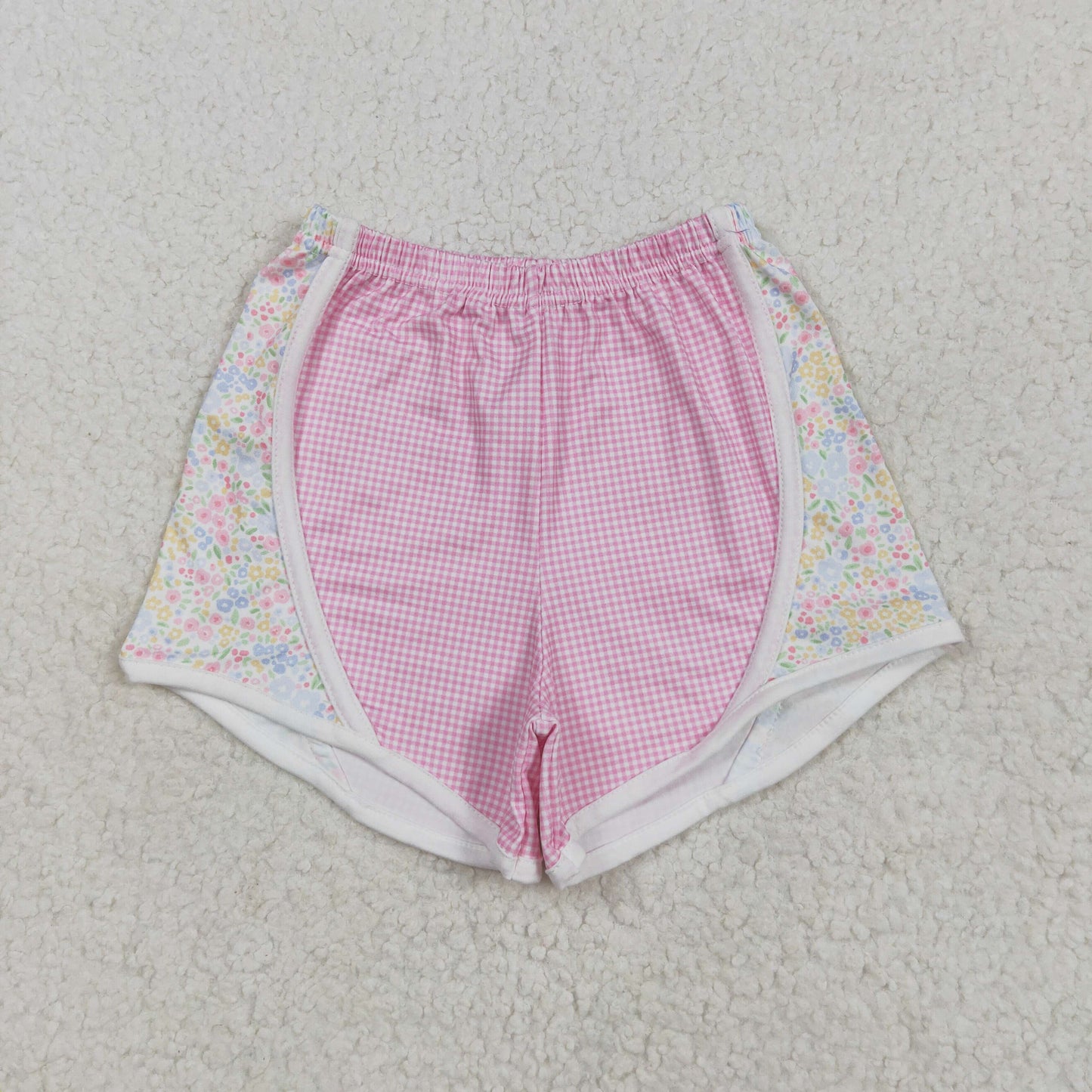SS0518 colorful flowers pink checkered girls shorts