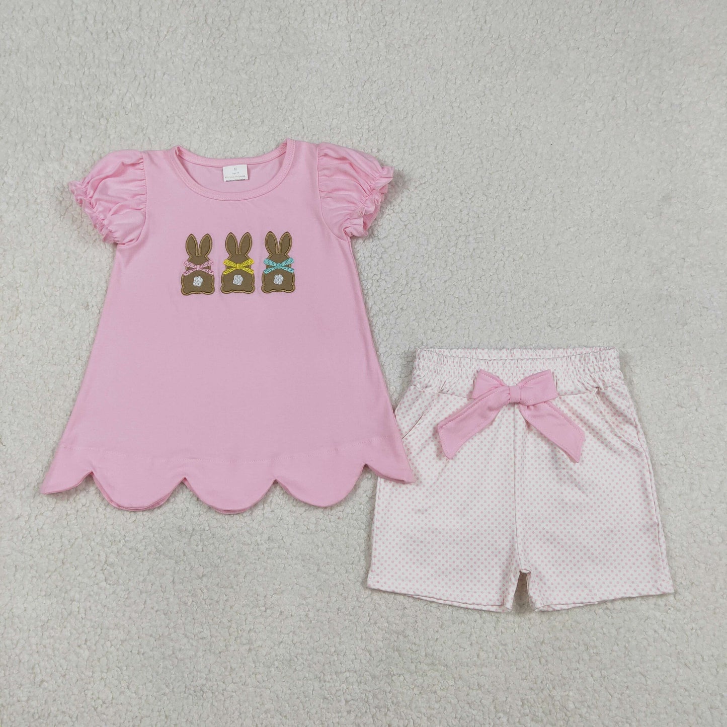 Embroidery GSSO2829 Easter Bunny Rabbit Pink Short Sleeve Shorts Girls Set