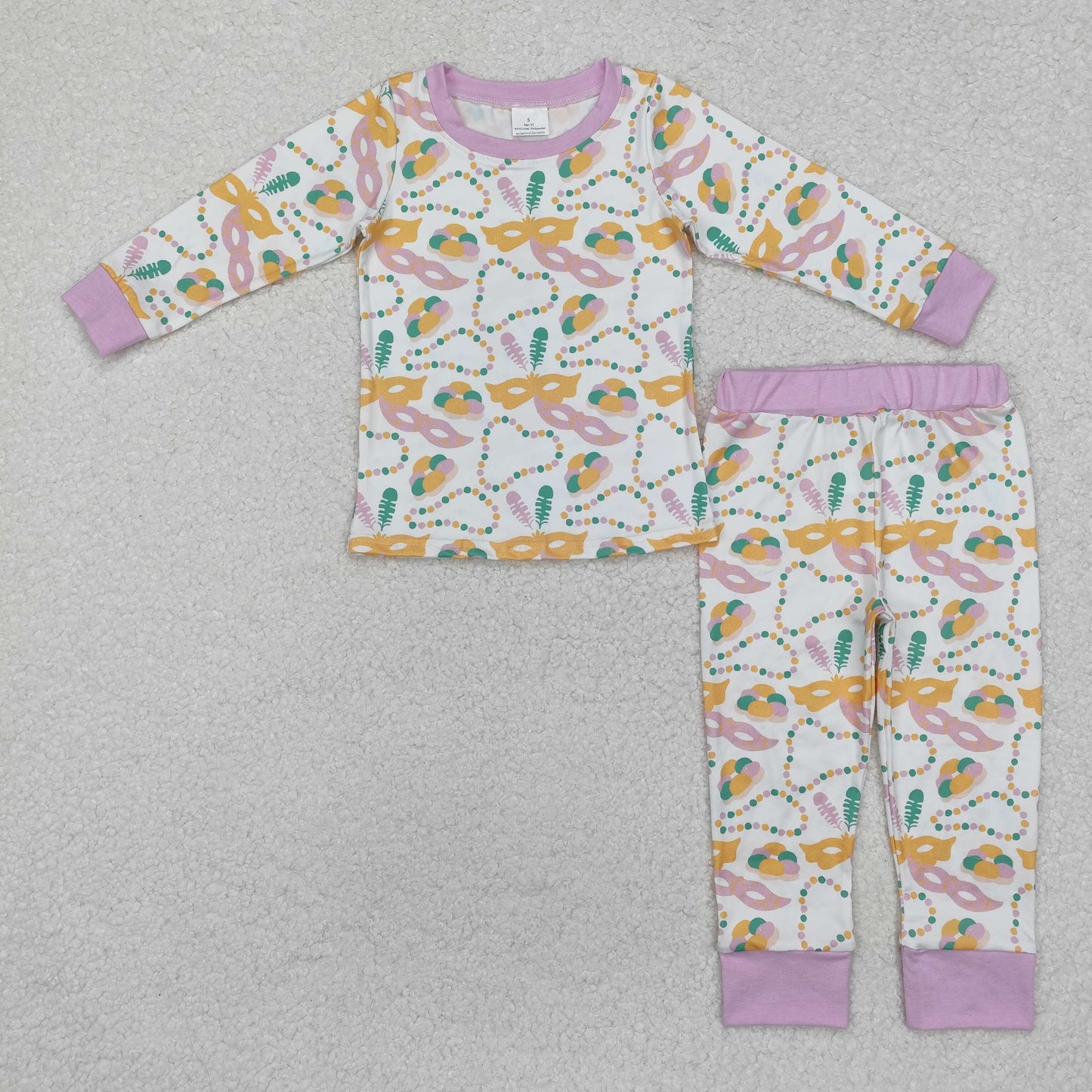 GLP2184 Mardi Gras mask purple long sleeve pants girls pajamas