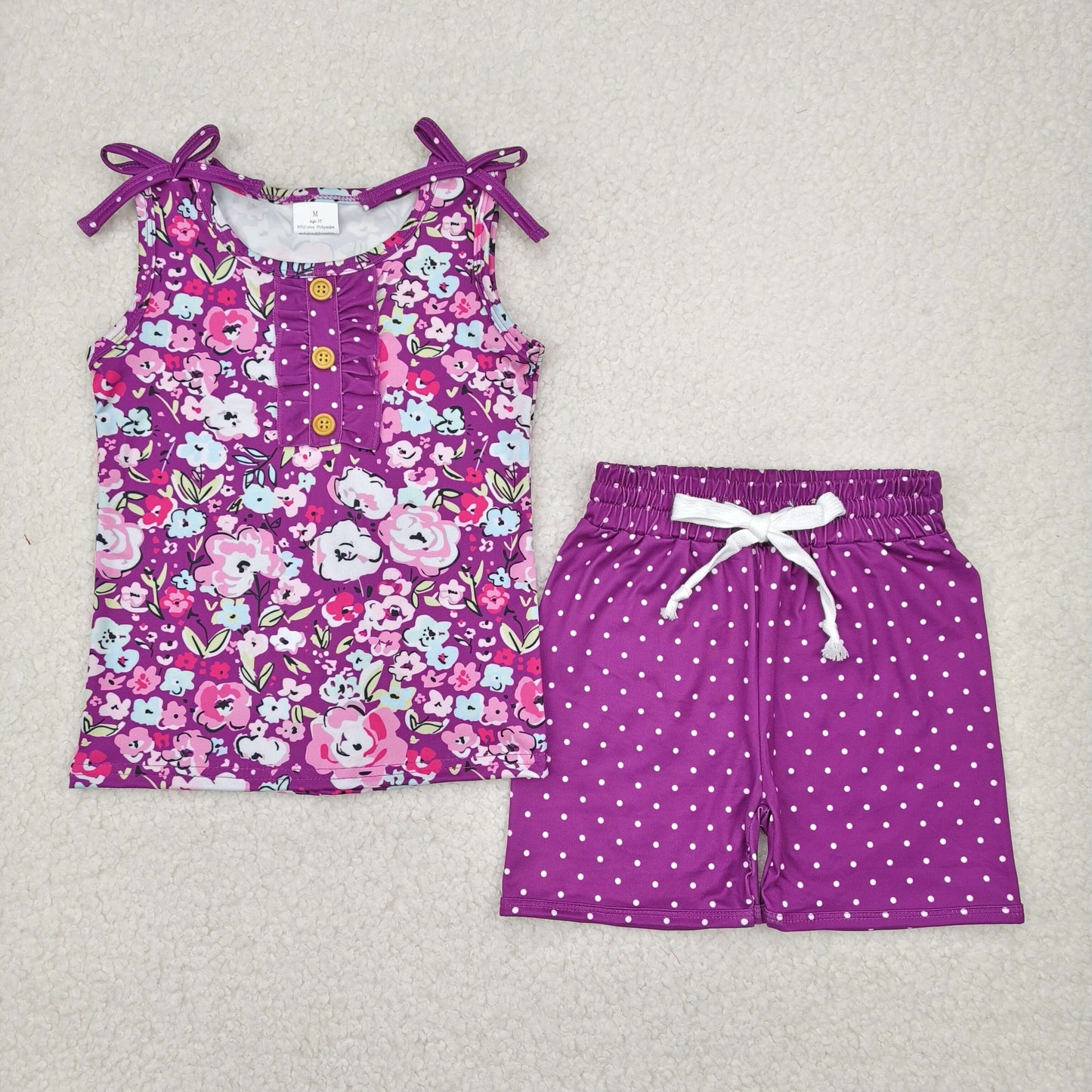 GSSO2358 pink flowers sleeveless purple shorts girls set